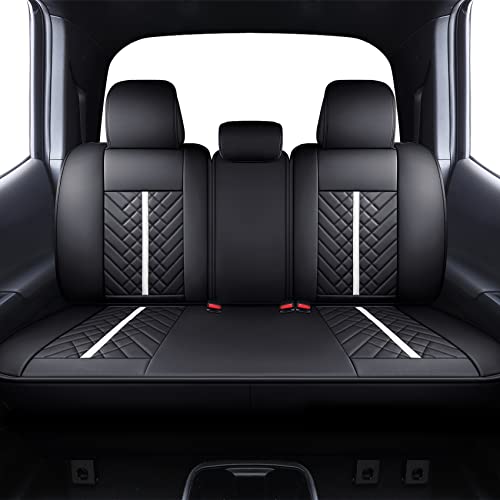 Tomatoman Tacoma Truck Rear Seat Covers 2005-2024 2025 2026 Access Double Cab TRD Sport Offroad Limited SR5 V6 Back Car Cushions with Waterproof Faux Leather(Rear Seat/Black-White) - Image 1