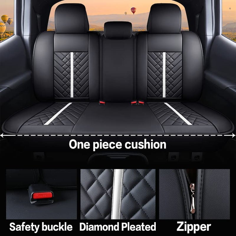 Tomatoman Tacoma Truck Rear Seat Covers 2005-2024 2025 2026 Access Double Cab TRD Sport Offroad Limited SR5 V6 Back Car Cushions with Waterproof Faux Leather(Rear Seat/Black-White) - Image 3