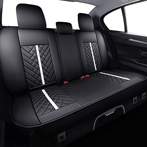 Tomatoman Tacoma Truck Rear Seat Covers 2005-2024 2025 2026 Access Double Cab TRD Sport Offroad Limited SR5 V6 Back Car Cushions with Waterproof Faux Leather(Rear Seat/Black-White) - Image 2