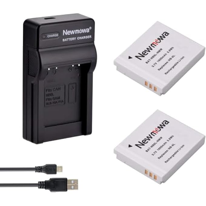 rayihni NB-6L BATTERY (2 PACK) AND DUAL USB CHARGER KIT FOR CANON NB-6L AND CANON POWERSHOT D10, D20, D30, S90, S95, S120, SD770 IS, SD980 IS, SD1200 IS, SD1300 IS, SD3500 IS, SD4000 IS, SX240 HS - Image 1