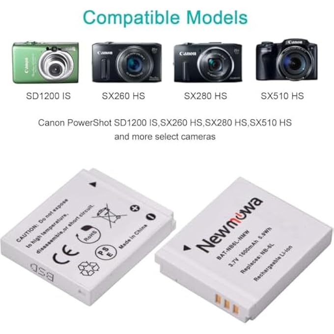 rayihni NB-6L BATTERY (2 PACK) AND DUAL USB CHARGER KIT FOR CANON NB-6L AND CANON POWERSHOT D10, D20, D30, S90, S95, S120, SD770 IS, SD980 IS, SD1200 IS, SD1300 IS, SD3500 IS, SD4000 IS, SX240 HS - Image 2