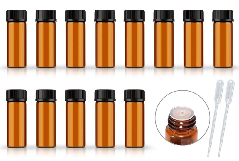 AFMNQZ 50Pack Set 5ML Amber Glass Bottle with Orifice Reducer and Cap Small Essential Oil Vials (5ML)