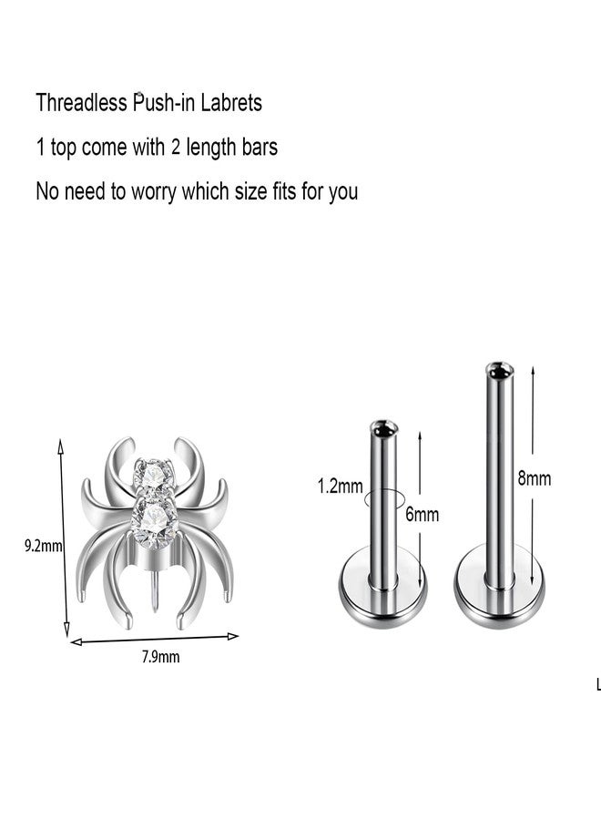 TOMIDES 1pcs G23 Titanium Flat Back Earrings Studs 16g F136 Implant Grade Titanium Labrets Press Fit Threadless Push In Dainty Cartilage Helix Conch Lobe Lip Tragus Piercing Jewelry (1pcs 16G Spider) - Image 2
