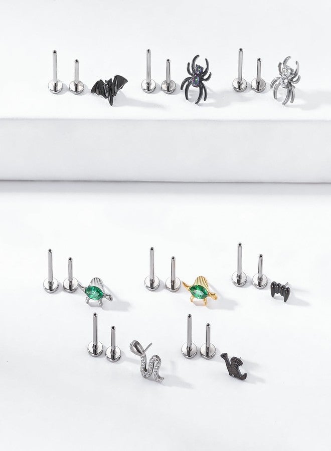 TOMIDES 1pcs G23 Titanium Flat Back Earrings Studs 16g F136 Implant Grade Titanium Labrets Press Fit Threadless Push In Dainty Cartilage Helix Conch Lobe Lip Tragus Piercing Jewelry (1pcs 16G Spider) - Image 3