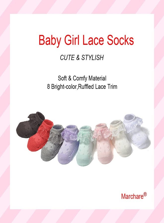 Marchare Baby Lace & Frilly Socks - 3 Pack Newborn Girls' Ruffle Eyelet Princess Cotton Socks, White (0-3 Months) - Image 3