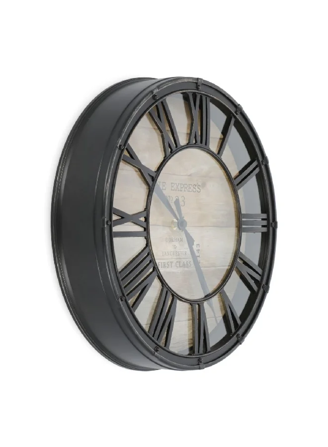 atmosphera Voie Express Vintage Round Analog Quartz Movement Wall Clock Black and Brown 7.7 x 39 x 39 cm