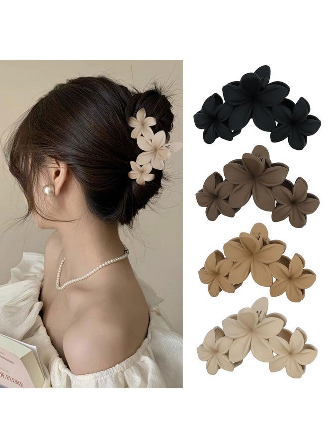 ANBALA 4PCS Hawaiian Plumeria Flower Hair Clips - Large Non-Slip Matte Claw Clips for Women, Strong Hold Beach Hair Accessories - Image 1