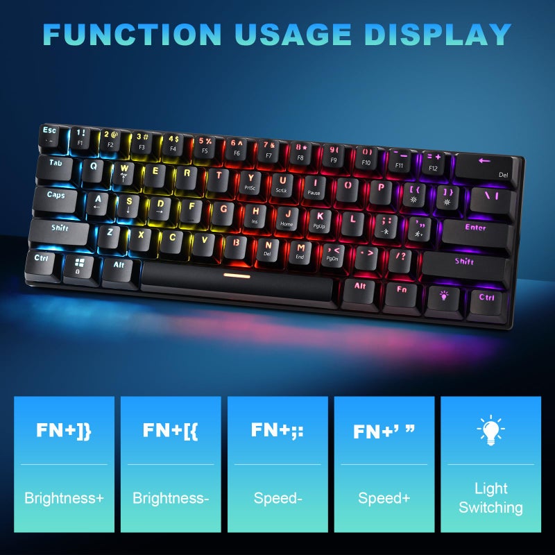 Gaozen 60% Wired Mechanical Gaming Keyboard RGB Backlit Anti-Ghosting Compact 61-Keys Mini Keyboard with Red Switch | for Windows Laptop PC Gamer Office Typist - Image 3