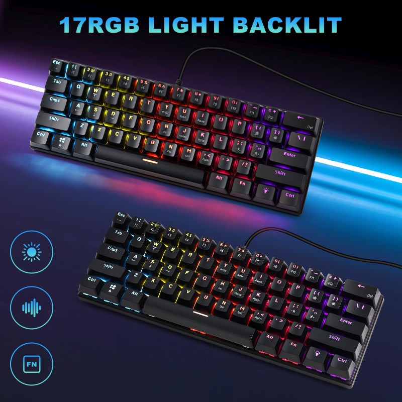 Gaozen 60% Wired Mechanical Gaming Keyboard RGB Backlit Anti-Ghosting Compact 61-Keys Mini Keyboard with Red Switch | for Windows Laptop PC Gamer Office Typist - Image 4
