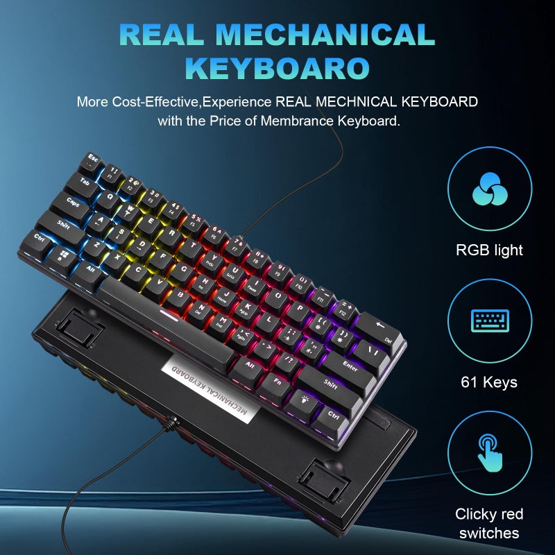 Gaozen 60% Wired Mechanical Gaming Keyboard RGB Backlit Anti-Ghosting Compact 61-Keys Mini Keyboard with Red Switch | for Windows Laptop PC Gamer Office Typist - Image 2