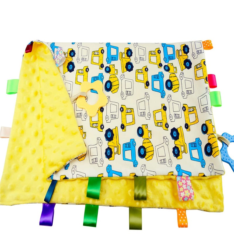 FOMAISELF 1 PC Yellow Car Big Size Baby Tag Blanket Soft Baby Security Label Blanket Taggy Blanket for Toddler Gift217x177
