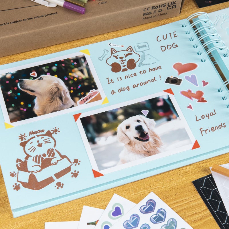 bemece 80 Pages Scrapbook Album with 10 Metallic Markers,Craft Paper Photo Album for Wedding and Anniversary, with Scrapbooking Stickers Corners, Family DIY Scrapbook Accessories - Image 5