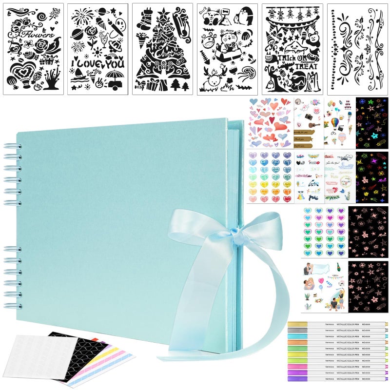 bemece 80 Pages Scrapbook Album with 10 Metallic Markers,Craft Paper Photo Album for Wedding and Anniversary, with Scrapbooking Stickers Corners, Family DIY Scrapbook Accessories - Image 1