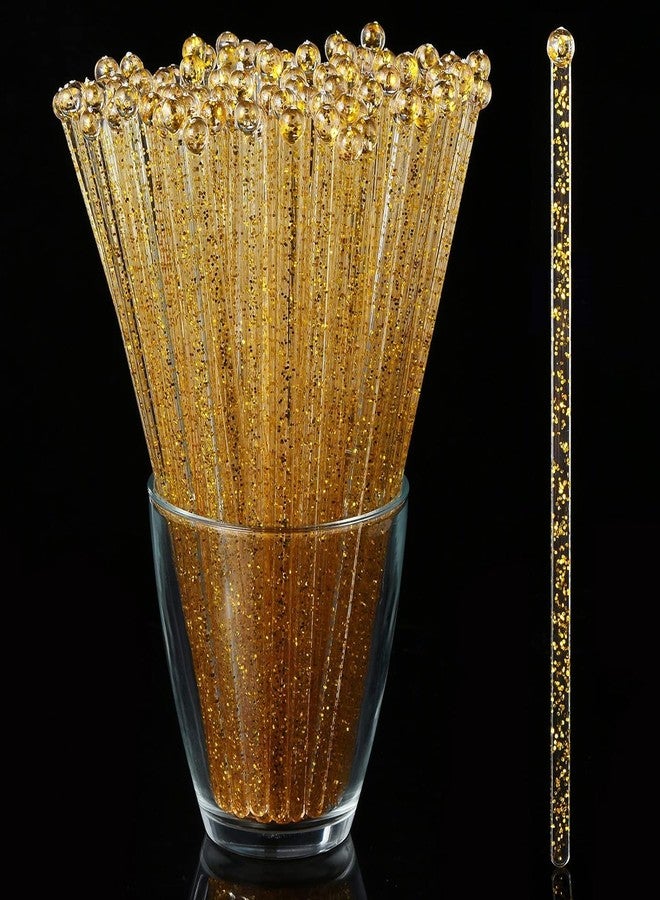 ALINK 50 Counts Gold Glitter Plastic Swizzle Sticks, Crystal Cake Pops, Cocktail Coffee Drink Stirrers, 7.24 Inch - Image 1