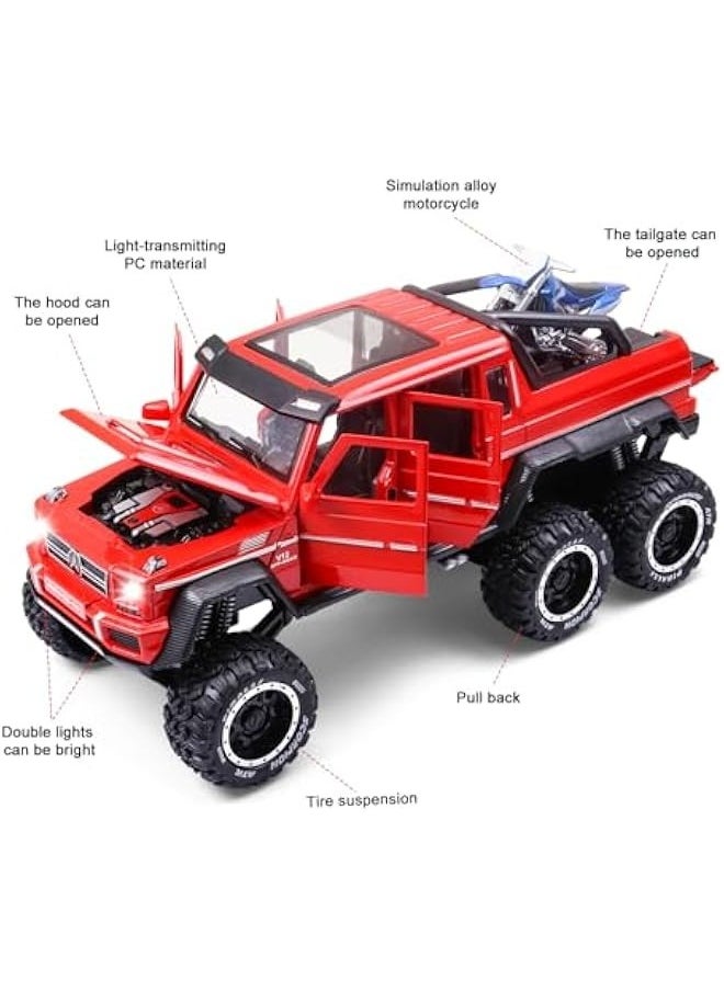Generic - Metal Truck Model Car Toy - 6x6 Off-Road Creative Decorative Model Diecast Truck with Sound and Light,Toy Truck for Boys and Girls Aged 3+ Years (Red) - Image 1