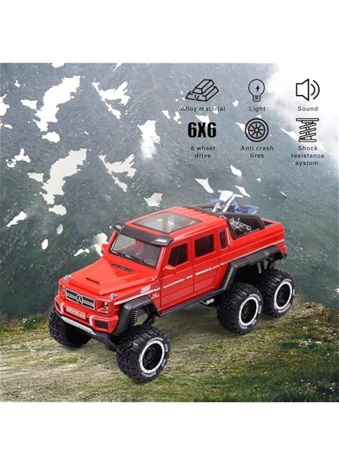 Generic - Metal Truck Model Car Toy - 6x6 Off-Road Creative Decorative Model Diecast Truck with Sound and Light,Toy Truck for Boys and Girls Aged 3+ Years (Red) - Image 1