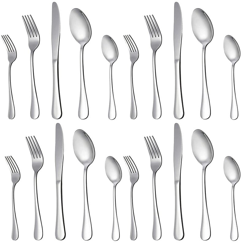 Kolorful Stainless Steel Flatware Silverware Set Cutlery Set 1810 Flatware Set Silverwear Set Dinnerware Stainless Steel Flatware Set Spoons and Forks SetSilver Set of 20 - Image 1
