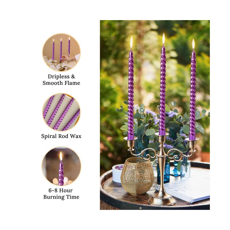 12PCS Tapered Candles 10 Inch Unscented Smokeless Burning Candles for Home, Weddings, Birthday Parties and Home Decor (Purple) - Image 3