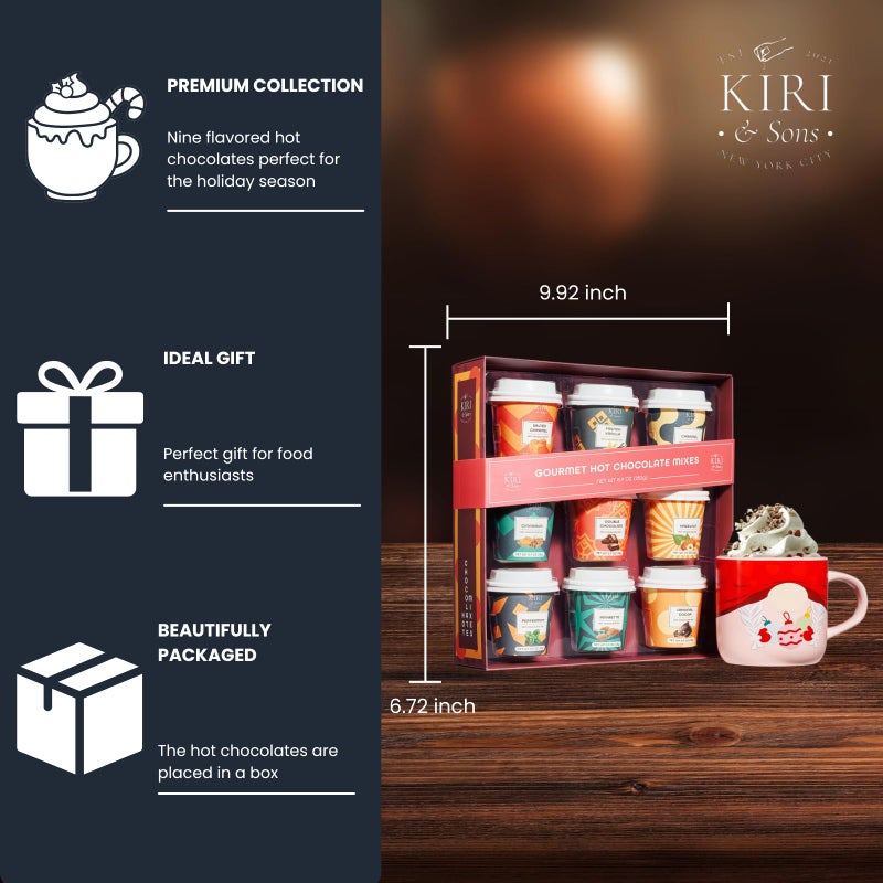 Kiri & Sons Hot Chocolate Mix Gift Set, Hot Chocolate Gift Mix in Mini Cup Packaging, Flavors Include Double Chocolate, French Vanilla, Peppermint, Salted Caramel and More, Set of 9 Winter Edition - Image 5