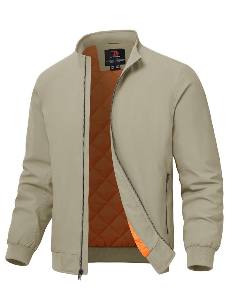 TBMPOY Men's Winter Lightweight Jackets Quilted Bomber Jackets Water Resistant Fall Casual Dress Windbreakers Warm Work Coats Khaki XXL - Image 1