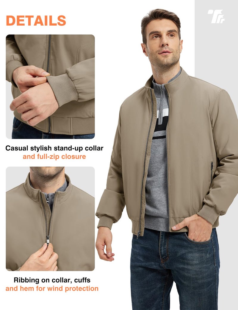 TBMPOY Men's Winter Lightweight Jackets Quilted Bomber Jackets Water Resistant Fall Casual Dress Windbreakers Warm Work Coats Khaki XXL - Image 5
