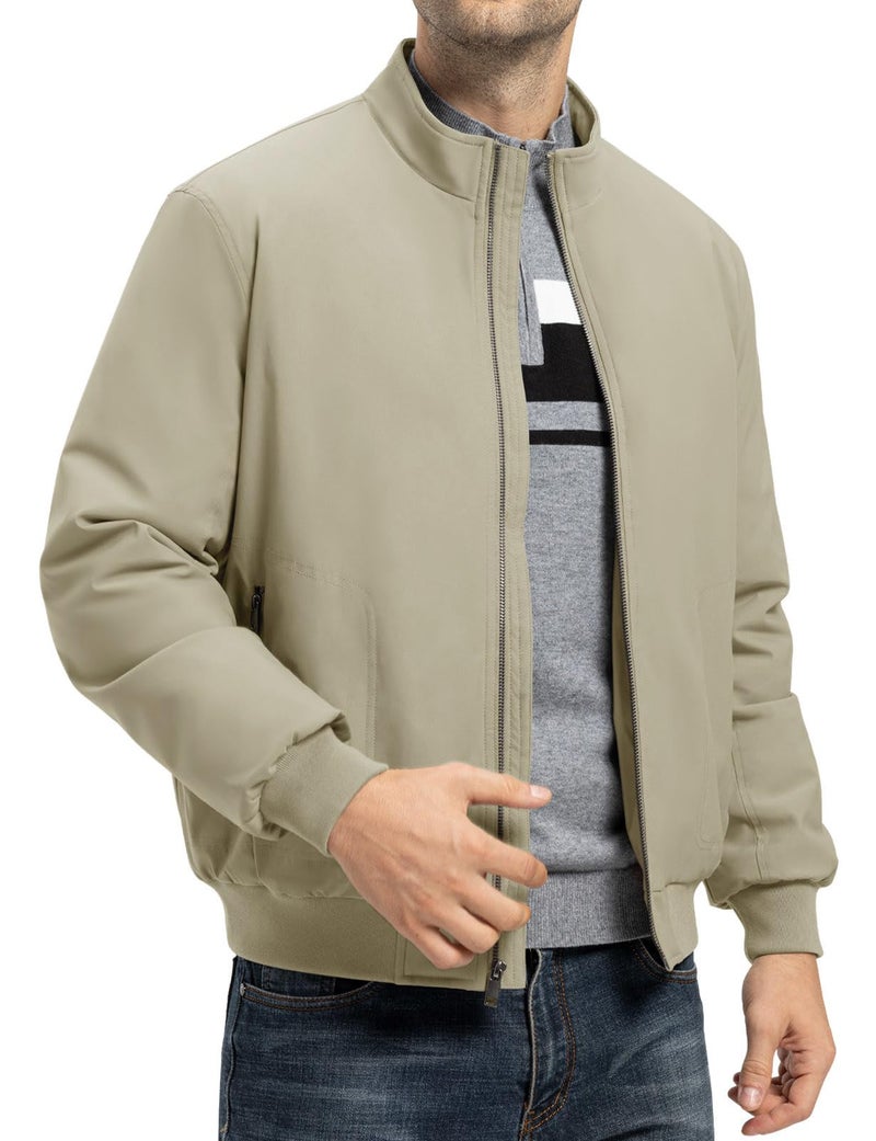 TBMPOY Men's Winter Lightweight Jackets Quilted Bomber Jackets Water Resistant Fall Casual Dress Windbreakers Warm Work Coats Khaki XXL - Image 2