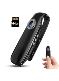 كاميرا صغيرة للجسم مع تسجيل الصوت والفيديو بدقة 1080 بكسل وذاكرة 64 جيجابايت مع خاصية اكتشاف الحركة وكاميرا فيديو POV قابلة للارتداء مع جيب مغناطيسي محمول DV لركوب الدراجات والحيوانات الأليفة والمشي والسفر