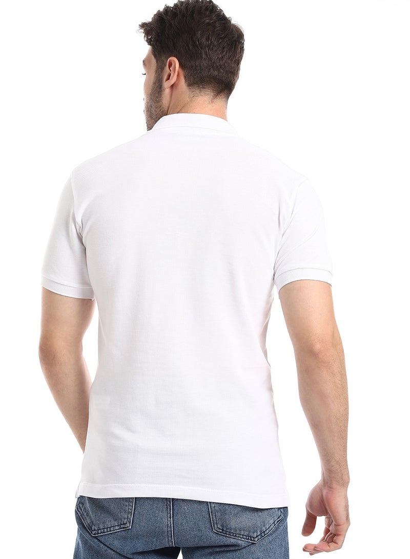 WHITE RABBIT Double Buttoned Short Sleeves Pique White Polo Shirt  - Image 4