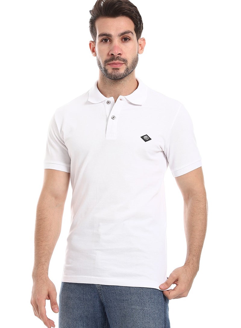 WHITE RABBIT Double Buttoned Short Sleeves Pique White Polo Shirt  - Image 2