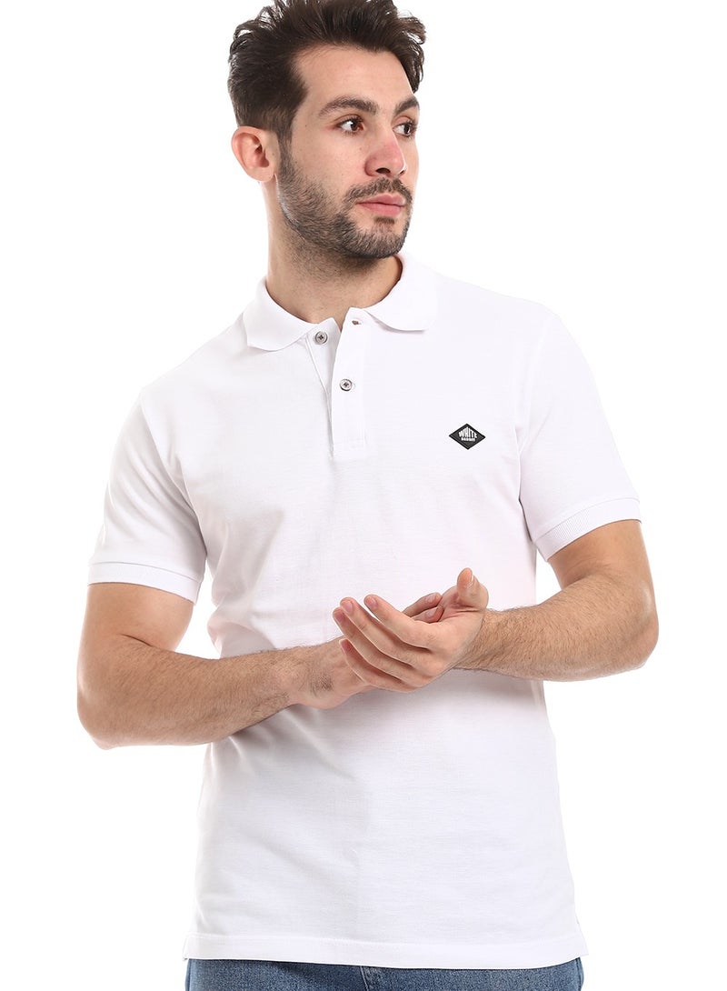 WHITE RABBIT Double Buttoned Short Sleeves Pique White Polo Shirt  - Image 1
