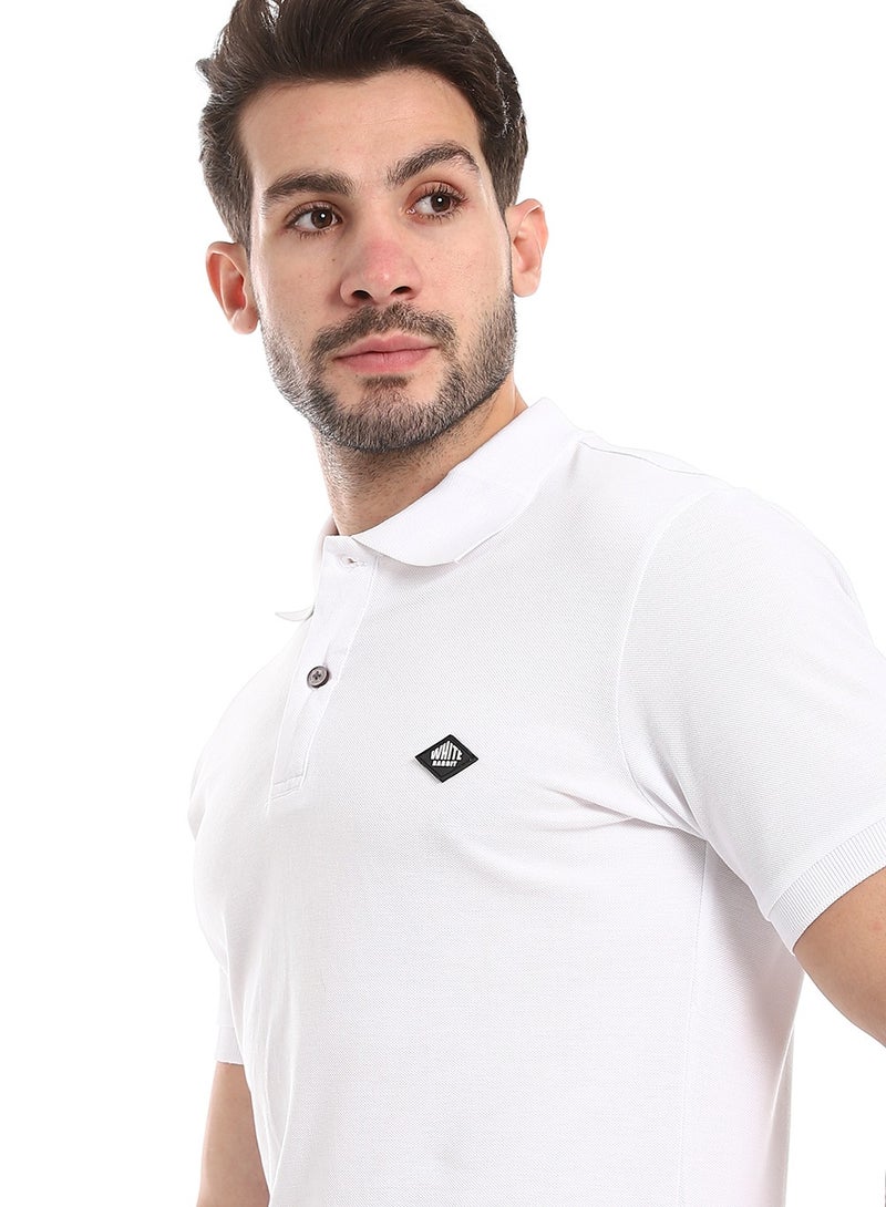 WHITE RABBIT Double Buttoned Short Sleeves Pique White Polo Shirt  - Image 3