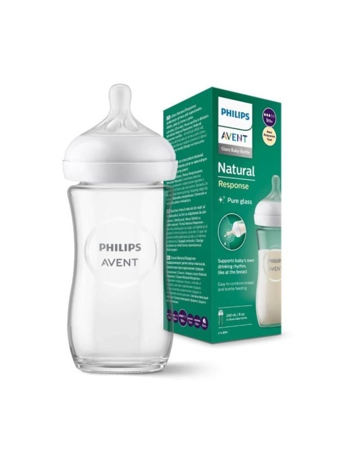 Philips Avent Natural Response Glass Baby Bottle 240ml / 8oz – Pure Glass, Anti-Colic, BPA-Free, Natural Nipple for Babies 1m+ - Image 1