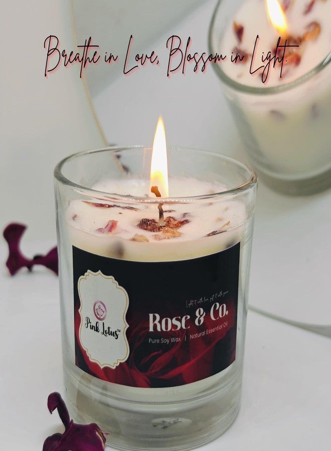 Pink Lotus شمعة معطرة من بينك لوتس روز آند كو. | شمع الصويا النقي | زيت عطري طبيعي | رائحة بتلات الورد الرومانسية | ديكور منزلي، هدية، استرخاء، علاج عطري (مصبوبة يدويًا) - Image 4