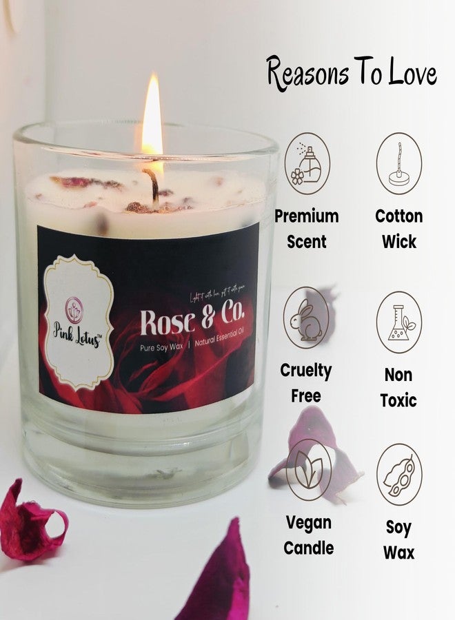 Pink Lotus شمعة معطرة من بينك لوتس روز آند كو. | شمع الصويا النقي | زيت عطري طبيعي | رائحة بتلات الورد الرومانسية | ديكور منزلي، هدية، استرخاء، علاج عطري (مصبوبة يدويًا) - Image 2