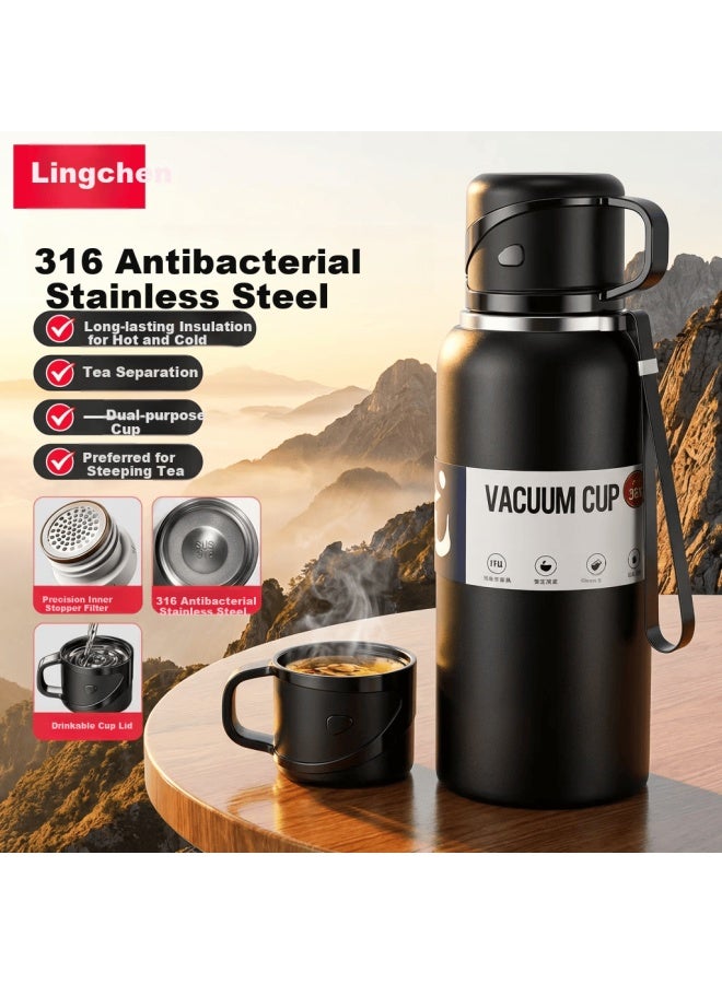 Lingchen Large Capacity Insulated Water Bottle For Men And Women, Tea Separation Cup, 316 Stainless Steel Student Water Bottle, Gift For Elders