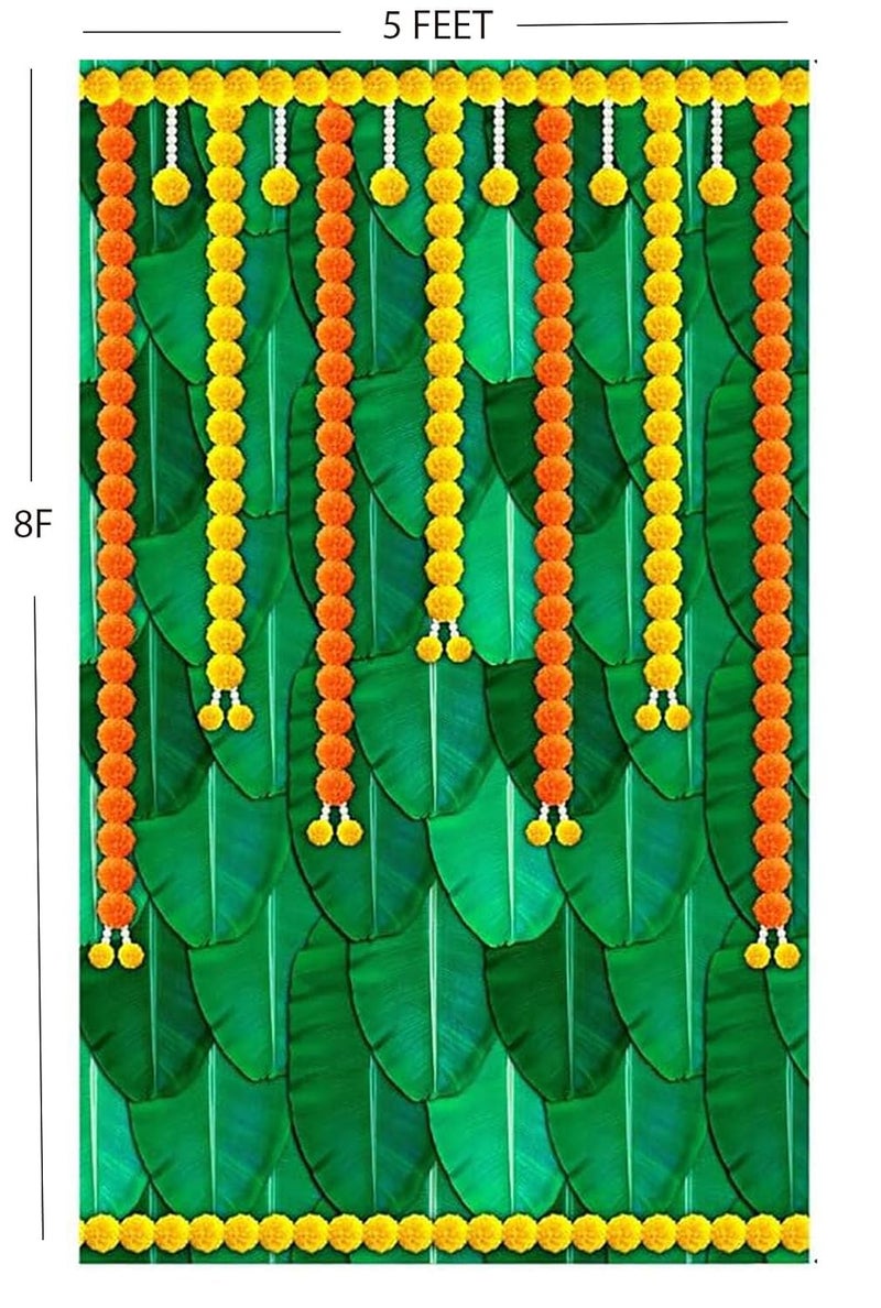Bague Background Decoration Cloth for Birthday Haldi Engagement Pooja Decoration Background Cloth Fabric Banana Leaf Cloth - Image 1