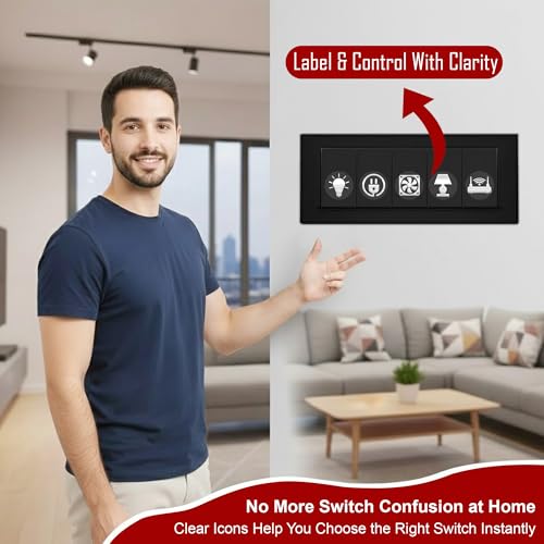 GLUN 600 Silver Glow Embossed Switch Board Stickers with 60+ Icons | Luxury Vinyl Self-Adhesive Switch Covers for Lights, Fans & Appliances - Image 2
