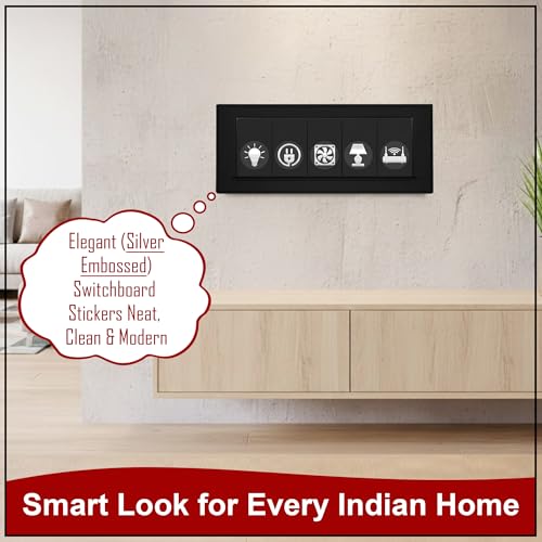 GLUN 600 Silver Glow Embossed Switch Board Stickers with 60+ Icons | Luxury Vinyl Self-Adhesive Switch Covers for Lights, Fans & Appliances - Image 3