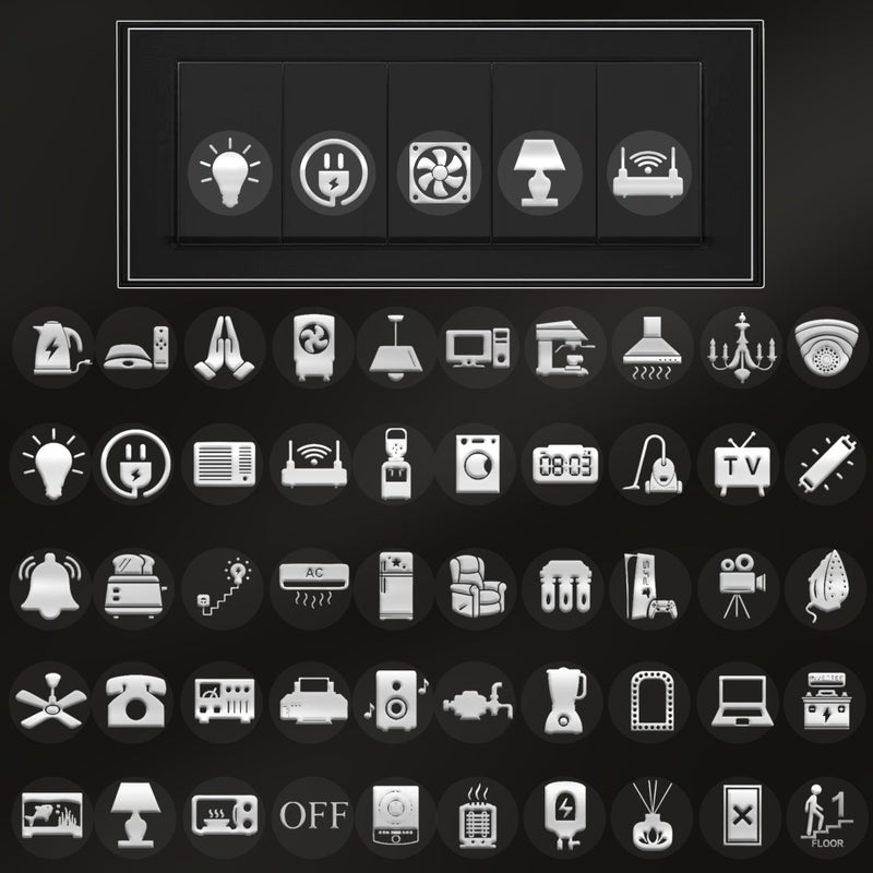 GLUN 600 Silver Glow Embossed Switch Board Stickers with 60+ Icons | Luxury Vinyl Self-Adhesive Switch Covers for Lights, Fans & Appliances - Image 5