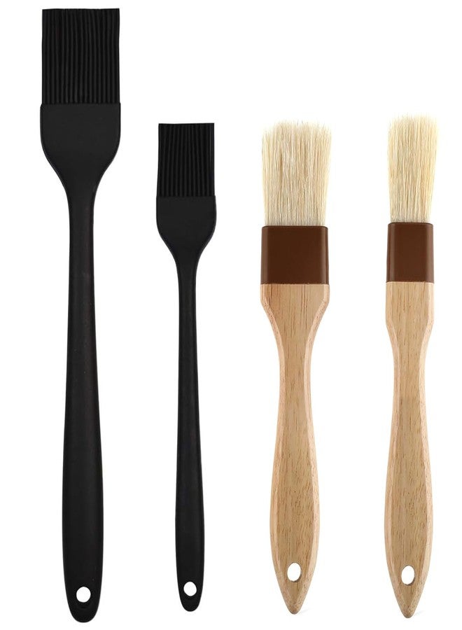 Qoaimu 4 Pack Pastry Brush-Basting Brush Pastry Brushes for Baking, Silicone Basting Brush, Basting Oil Brush with Boar Bristles and Beech Hardwood Handles for Kitchen, Grilling and Spreading Oil, BBQ Sauce - Image 1