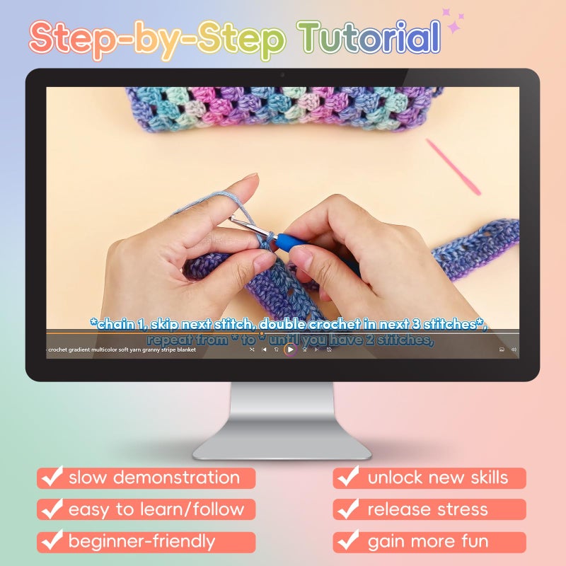Aeelike Blanket Crochet Kit for Beginners, Super Easy Crochet Blanket Kit with Soft & Colorful Gradient Yarns Detailed Video Tutorials Crocheting Accessories, Rainbow Gradient & Ideal Gift - Image 4