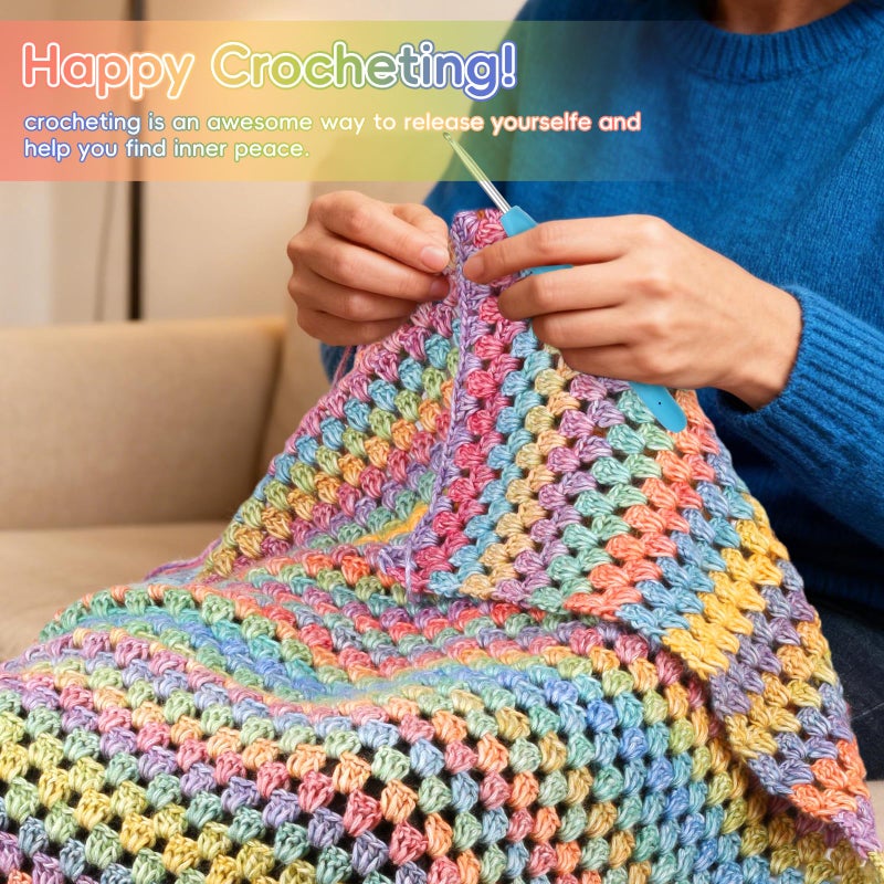 Aeelike Blanket Crochet Kit for Beginners, Super Easy Crochet Blanket Kit with Soft & Colorful Gradient Yarns Detailed Video Tutorials Crocheting Accessories, Rainbow Gradient & Ideal Gift - Image 5