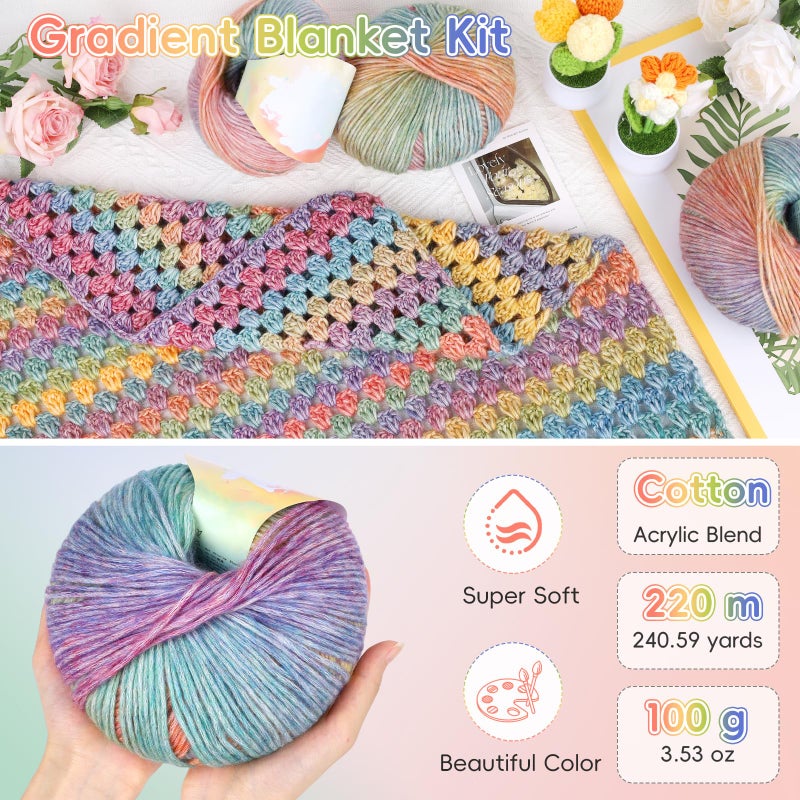 Aeelike Blanket Crochet Kit for Beginners, Super Easy Crochet Blanket Kit with Soft & Colorful Gradient Yarns Detailed Video Tutorials Crocheting Accessories, Rainbow Gradient & Ideal Gift - Image 3