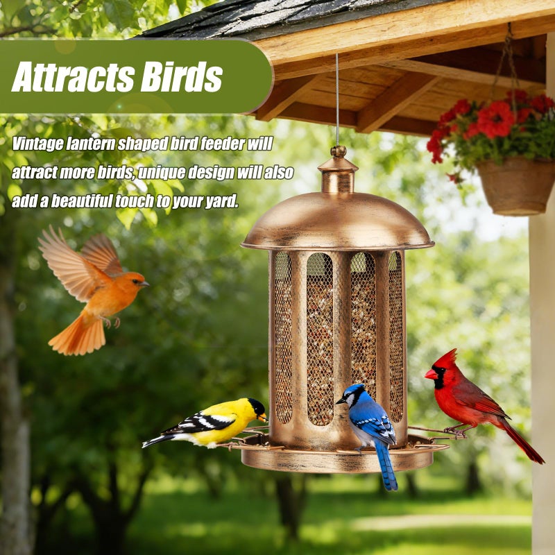 IWNTWY Bird Feeder, Large Capacity Bird Feeders for Outdoor Hanging, Heavy Duty Metal Wild Birdfeeder for Outside Garden Yard Decor, Retro Lantern Shape - Image 5