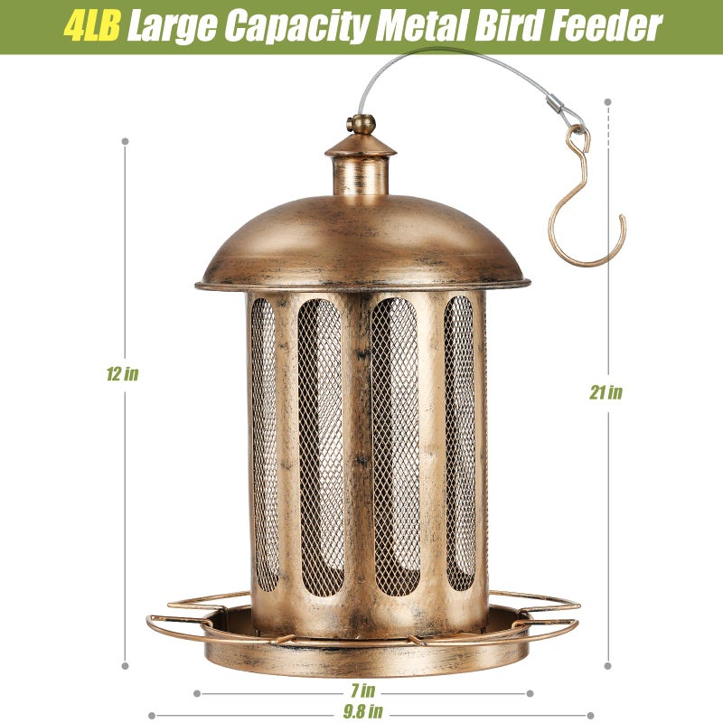 IWNTWY Bird Feeder, Large Capacity Bird Feeders for Outdoor Hanging, Heavy Duty Metal Wild Birdfeeder for Outside Garden Yard Decor, Retro Lantern Shape - Image 2