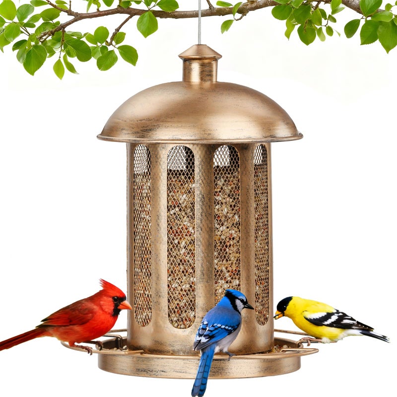 IWNTWY Bird Feeder, Large Capacity Bird Feeders for Outdoor Hanging, Heavy Duty Metal Wild Birdfeeder for Outside Garden Yard Decor, Retro Lantern Shape - Image 1