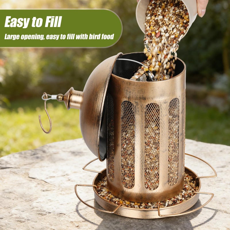 IWNTWY Bird Feeder, Large Capacity Bird Feeders for Outdoor Hanging, Heavy Duty Metal Wild Birdfeeder for Outside Garden Yard Decor, Retro Lantern Shape - Image 4
