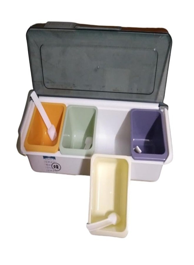 Dreamshop Plastic Acrylic Spice Rack, 4 Pieces Box with 4 Spoons || Kitchen Ware || Masala Container - Image 1
