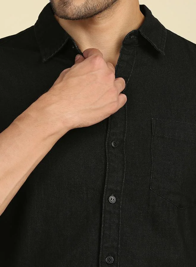 هاي ستار Men Black Slim Fit Casual Shirt