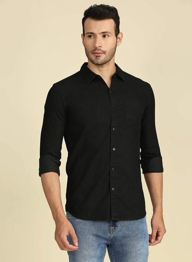 هاي ستار Men Black Slim Fit Casual Shirt